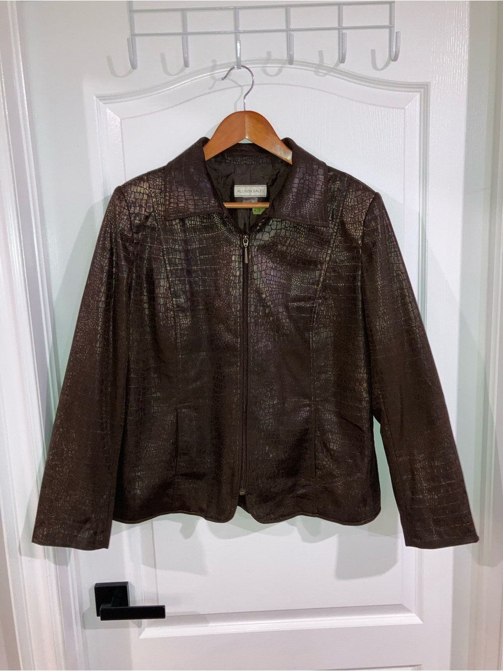Allison Daley Brown Metallic Croc Print Jacket - size 16